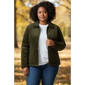 Vintage Bushwacker Jacket Womens Medium Green Quilted Suede Leather Full Zip